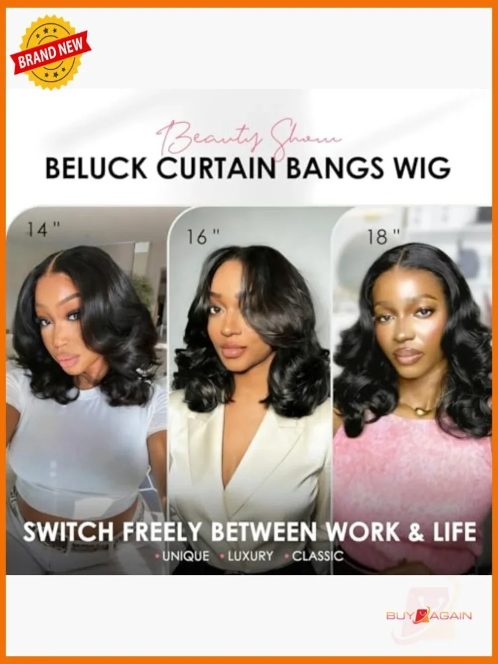 250 Density Layered Bob Wig Human Hair With Curtain Bangs 15A Glueless